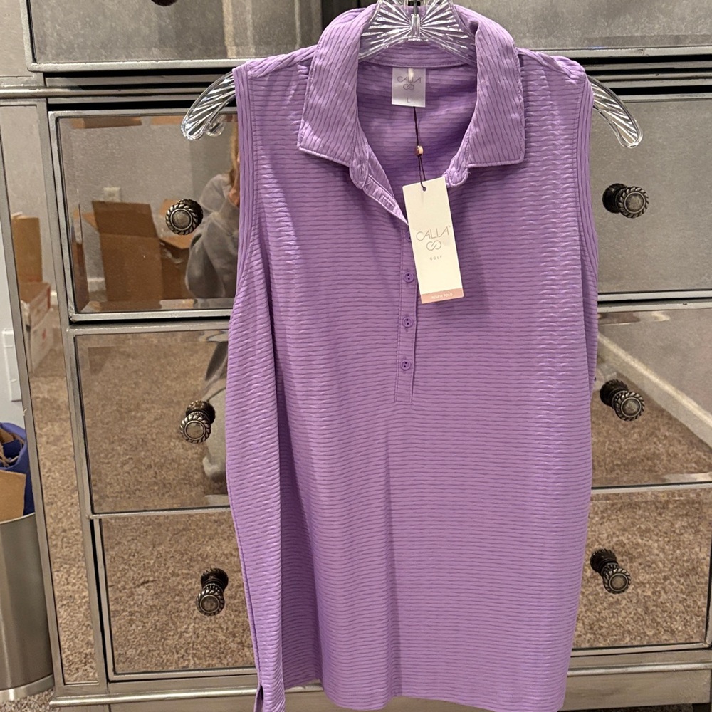 NWT Calia Golf Renew Polo  Lavender Sleeveless Top L